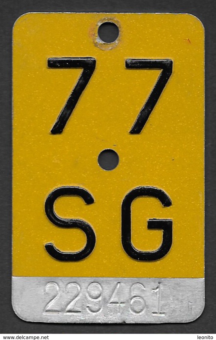 Velonummer Mofanummer St. Gallen SG 77 - Plaques D'immatriculation