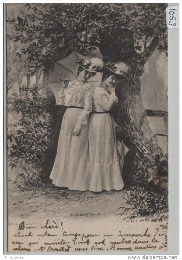 Femmes Grande Robe Et Chapeau - 2 Damen Unter Einem Baum Mit Schirm Und Hut - Charles Scolik - Scolik, Charles