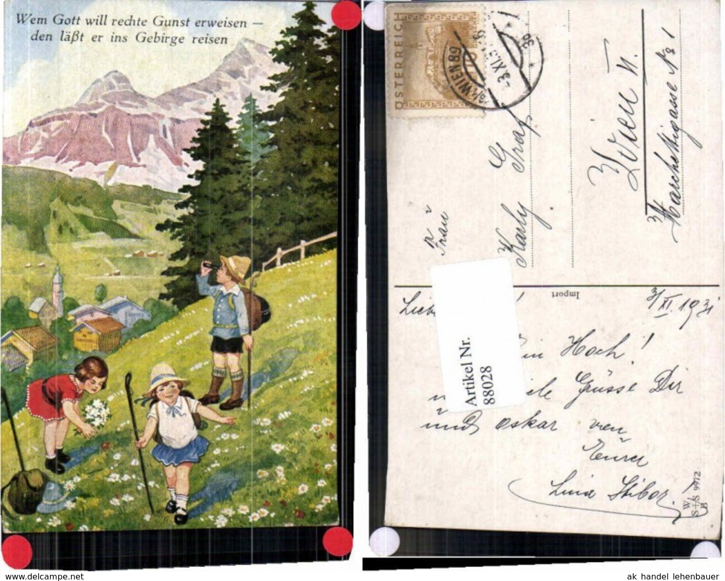 88028,Willy Scheuermann Kinder Gebirge Wiese Unsign. - Scheuermann, Willi