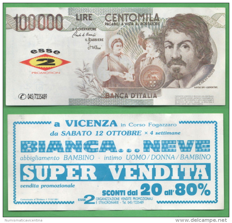 Vicenza 100000 Lire Caravaggio Pubblicitaria - Fac Simile - Pubblicitari