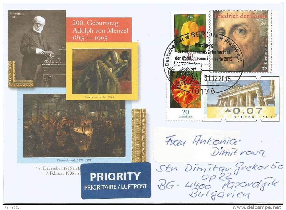 Germany 2015 Berlin Friedrich Der Grosse Brandenburger Tor Von Menzel Postal Stationary Cover - Umschläge - Gebraucht