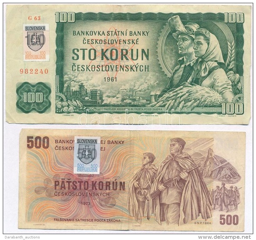 Szlovákia 1993. (1961) 100K + (1973) 500K MindkettÅ‘ Csehszlovák Bankjegy Szlovák... - Non Classificati