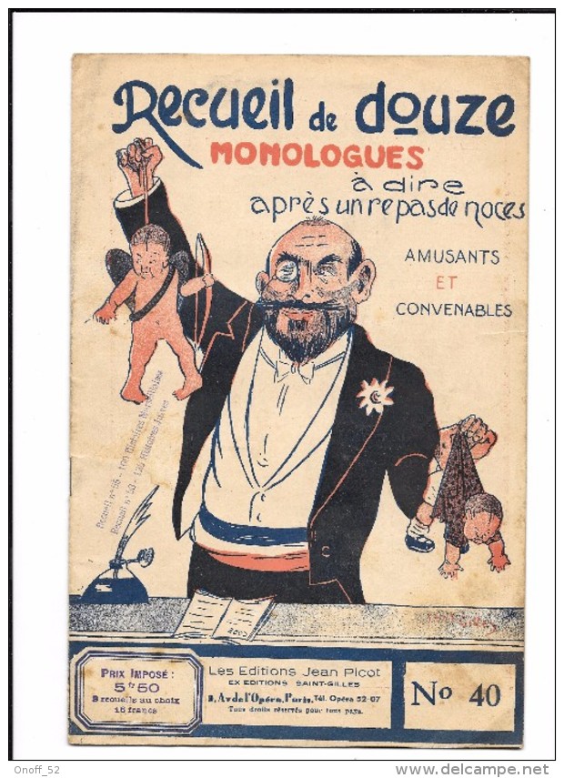 RECUEIL DE DOUZE MONOLOGUES A DIRE APRES UN REPAS DE NOCES N 40 - Partitions Musicales Anciennes