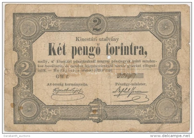 1849. 2Ft 'Kossuth Bankó' T:III- Ly.
Adamo G108 - Non Classificati