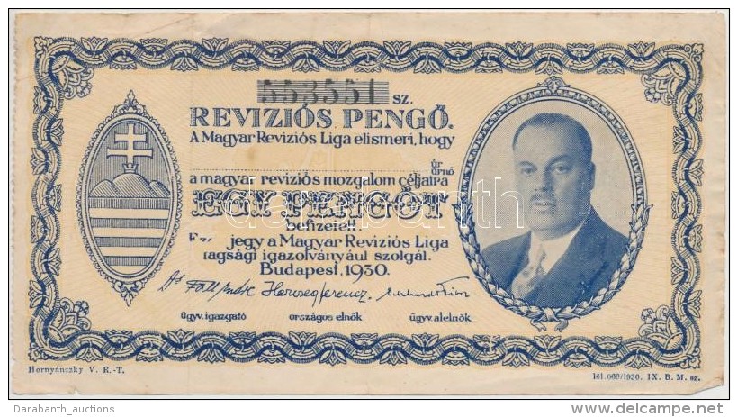 Budapest 1930. 'Revíziós PengÅ‘' Arcképes Változat, Kitöltötetlen T:III - Non Classificati