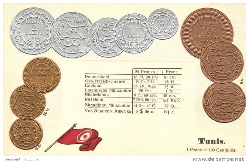 ** T1/T2 Tunis, Tunesia - Set Of Coins, Currency Exchange Chart Emb. Litho - Unclassified