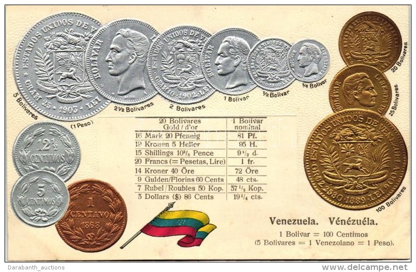 ** T1/T2 Venezuela - Set Of Coins, Currency Exchange Chart Emb. Litho - Unclassified