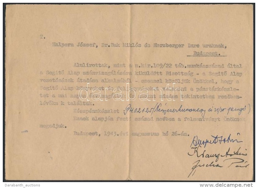 1943 A Magyar Királyi Honvéd 109/22 Tábori Munkásszázad... - Other & Unclassified