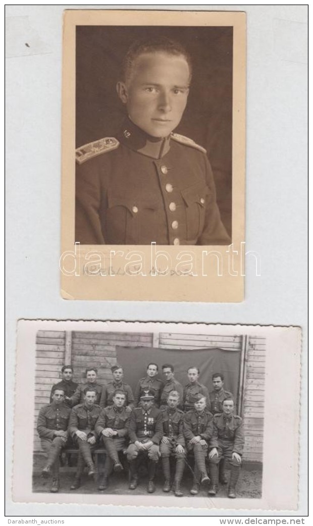 Cca 1940-1945 2 Db Katonai Fotó: Csoportkép, Portréfotó, 14x9 Cm - Other & Unclassified