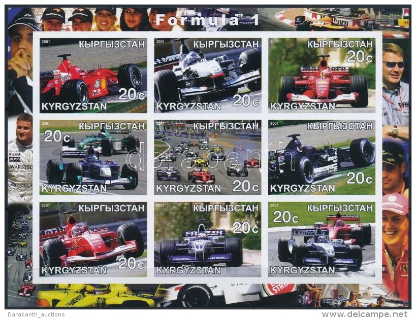 ** Kirgízia 2001 Formula 1; Verseny Autók Vágott Kisív 9 érték - Other & Unclassified