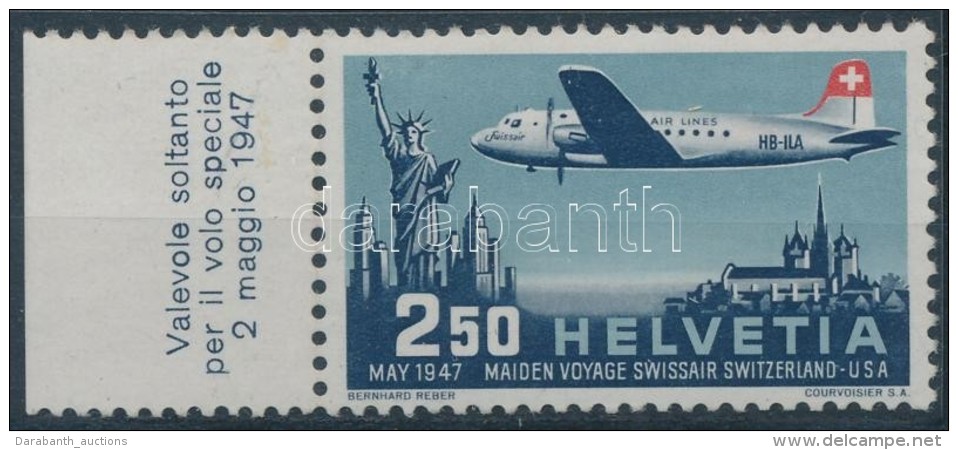 ** 1947 A 'Swissair' ElsÅ‘ Járata Genfi - New York ívszéli Bélyeg Mi 479 - Other & Unclassified