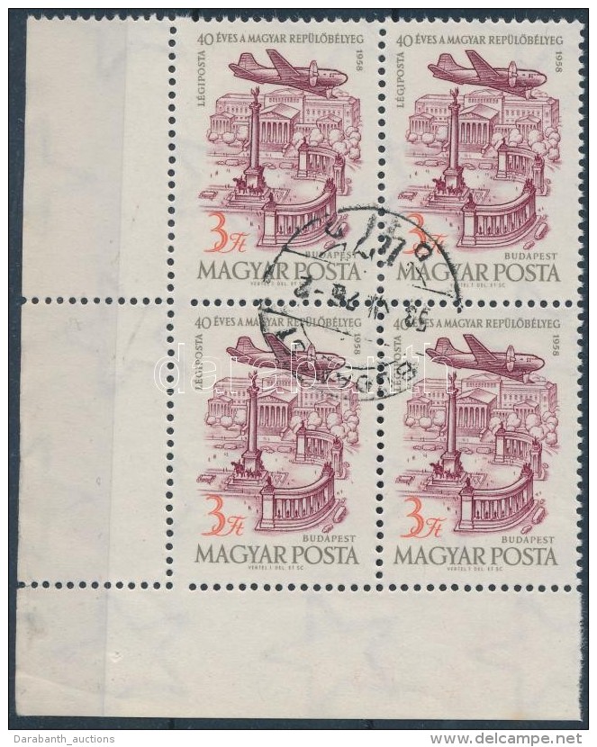 O 1958 40 éves A Magyar RepülÅ‘bélyeg 3Ft ívsarki 4-es Tömb 2 Mm-es Fogazat... - Other & Unclassified