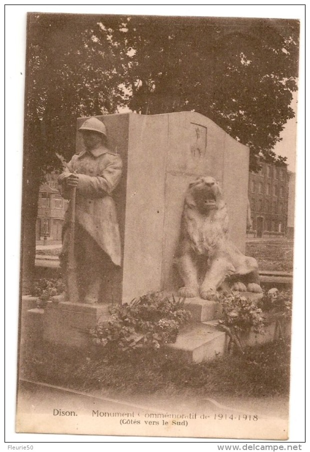 DISON - Monument Commémoratif De 1914-1918 (Côtés Vers Le Sud). 1922. - Dison