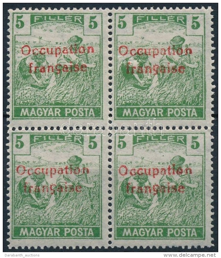** Arad 1919 Magyar Posta 5f Négyestömb Garancia Nélkül (60.000) (betapadás / Gum... - Altri & Non Classificati