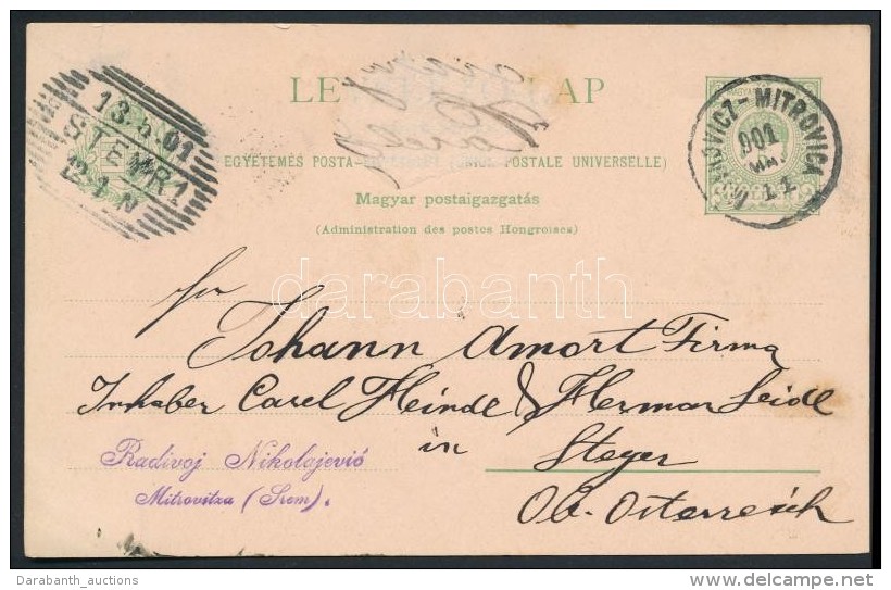 1901 Díjjegyes LevelezÅ‘lap ,,MITROVICZ-MITROVICA' - ,,STEYR' - Altri & Non Classificati