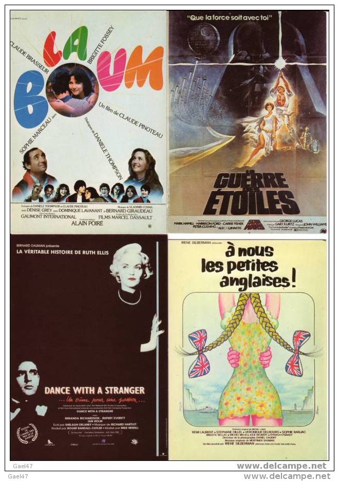 CINEMA - LOT DE 8 AFFICHES DE FILMS SUR CARTE : La Boum, Star Wars, Querelle, Orange Mécanique(Ref 2426) - Affiches Sur Carte