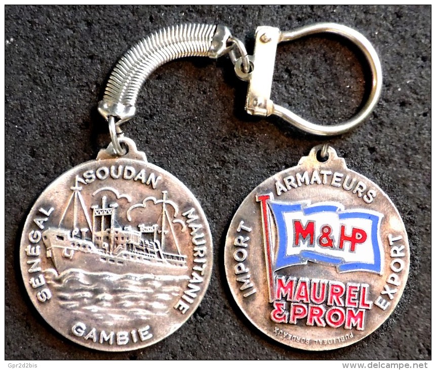 Marine Ancien Porte-clé Métal Argenté émaillé - Compagnie M & HP - Sénégal Gambie Soudan Mauritanie - 1° Modèle - Autres & Non Classés