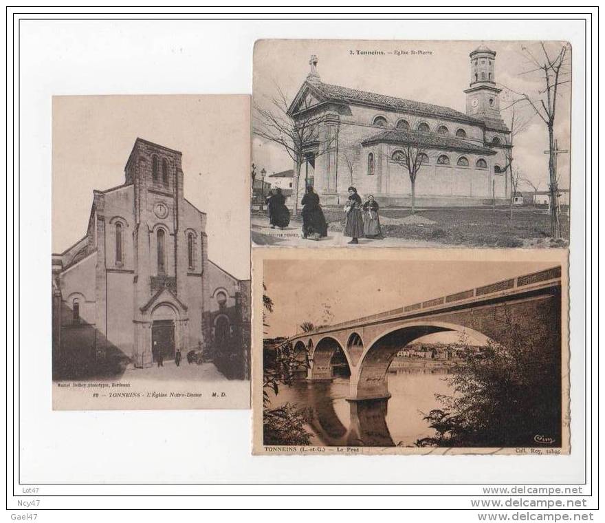 3 CPA - Tonneins - Eglise St-pierre - (47 Lot Et Garonne) - Dont 1 Décollé Partielement - (ref 693) - Tonneins