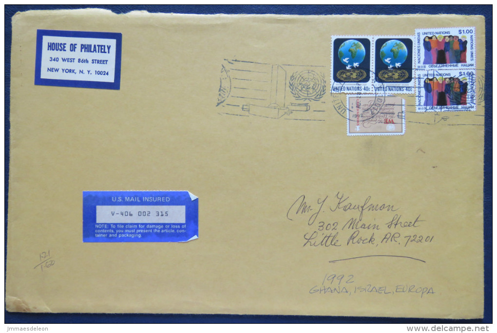 United Nations 1994 Insured Cover To USA - Globe Dove Living Together - Lettres & Documents