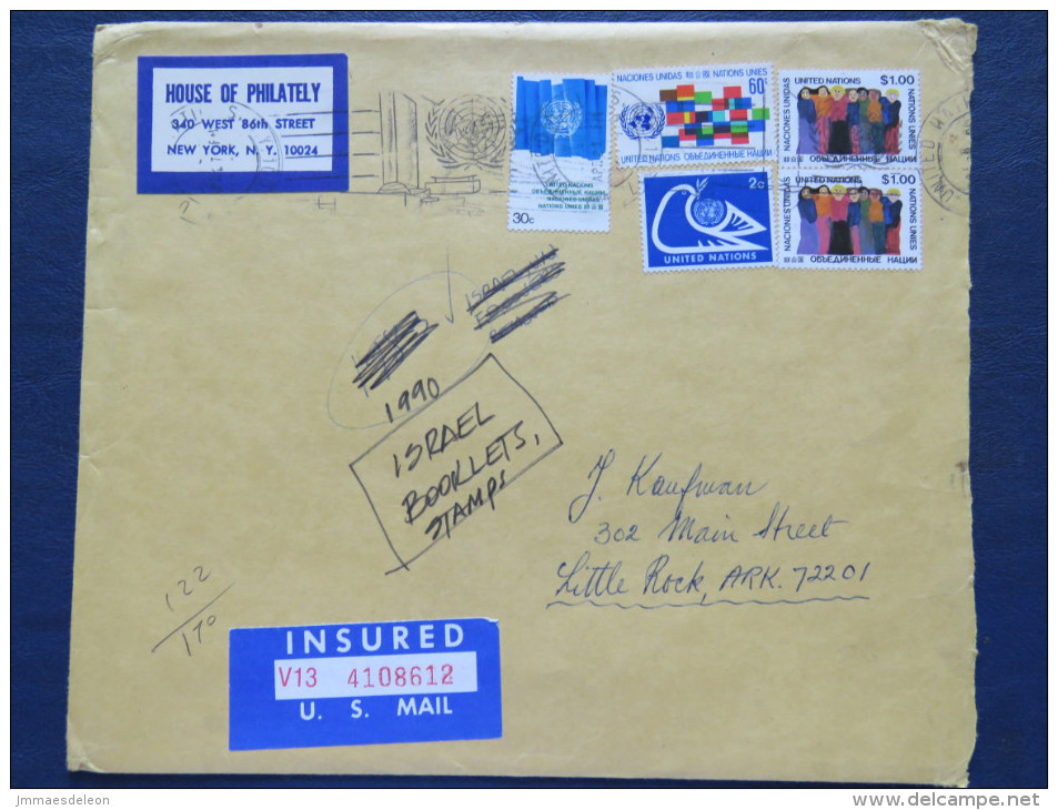 United Nations 1990 Insured Cover To USA - Flag Dove Living Together - Brieven En Documenten