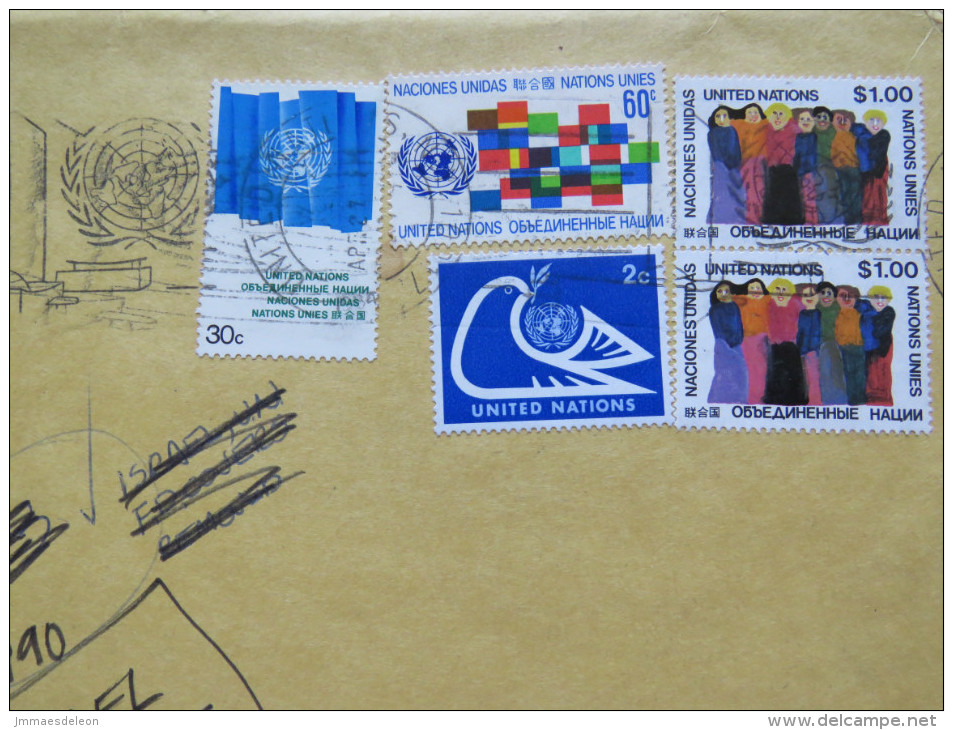 United Nations 1990 Insured Cover To USA - Flag Dove Living Together - Brieven En Documenten