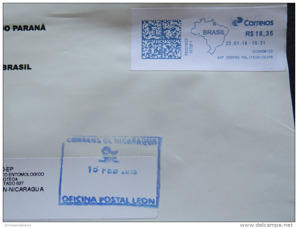 Brasil 2015 Front Of Cover To Nicaragua - Machine Franking - Map - Covers & Documents