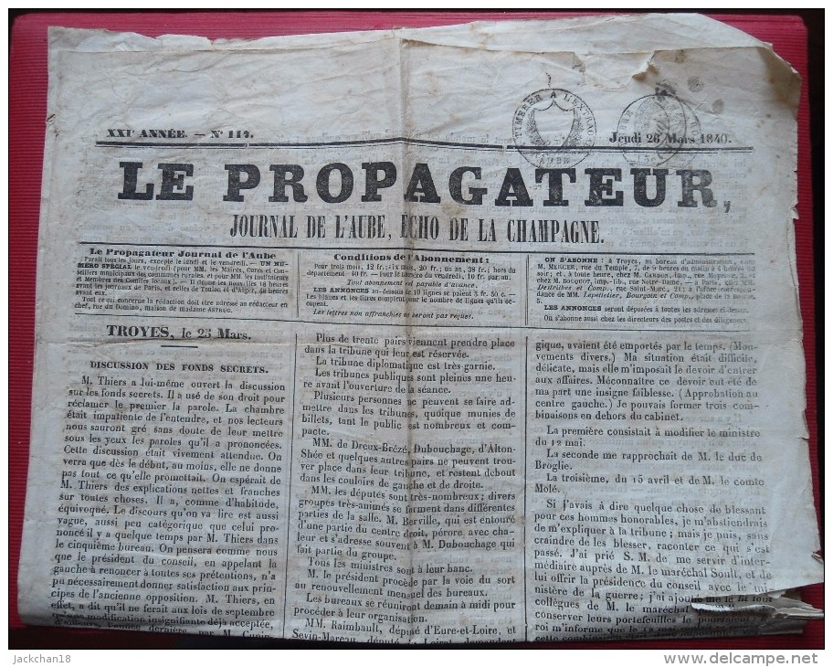 -- LE PROPAGATEUR JOURNAL DE L'AUBE -ECHO DE LA CHAMPAGNE - TIMBRES -- - Autres & Non Classés