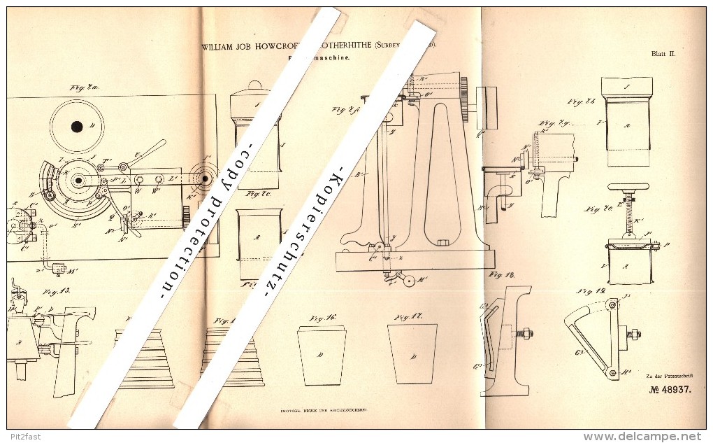 Original Patent - William Job Howcroft In Rotherhithe / London , 1888 , Crimper , Metal !!! - Other & Unclassified