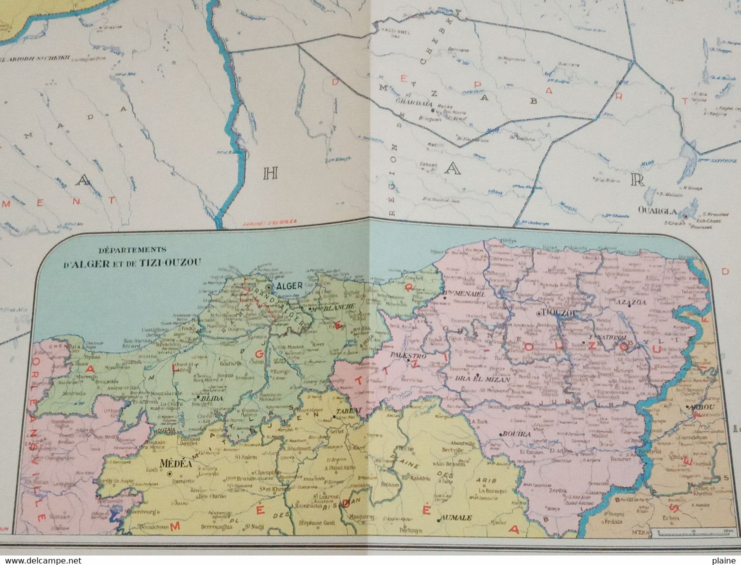 ALGERIE-CARTE GEOGRAPHIE-LIMITES ADMINISTRATIVES-CARTE DE L'EPOQUE COLONIALE FRANCAISE-1961