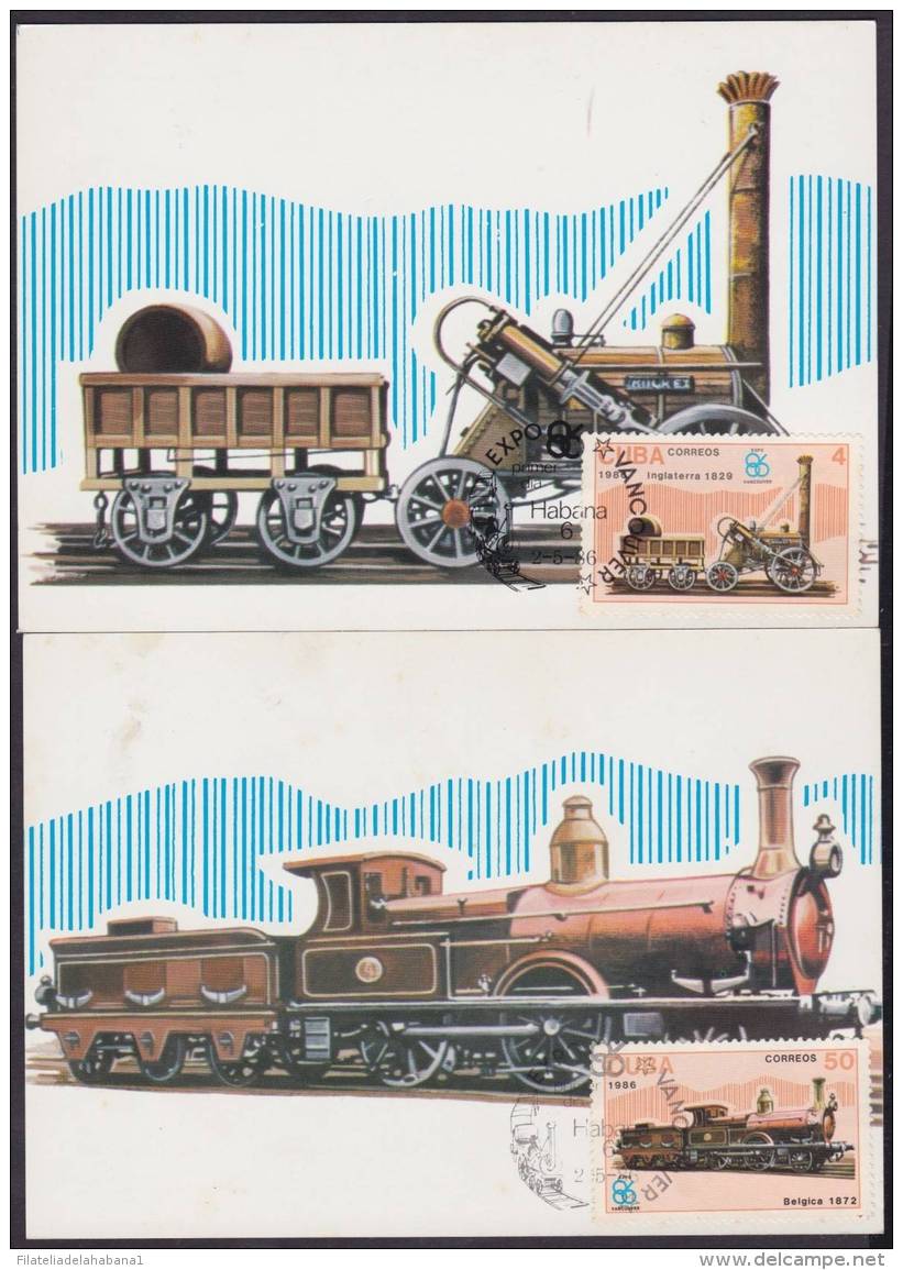 TMA-92 CUBA 1986 SPECIAL CANCEL  MAXIM CARD FERROCARRIL RAILROAD VANCOUVER CANADA EXPO. - Cartes-maximum