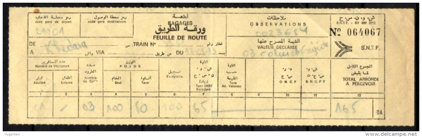 Ticket Transport Algeria Train Railways Tren Zug Chemins De Fer Eisenbahn Feuille De Route Roadmap - Wereld