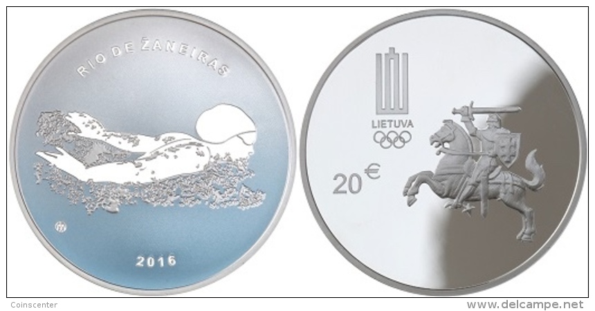Lithuania 20 Euro 2016 "XXXI Olympic Games - Swimming" Silver PROOF - Lituanie