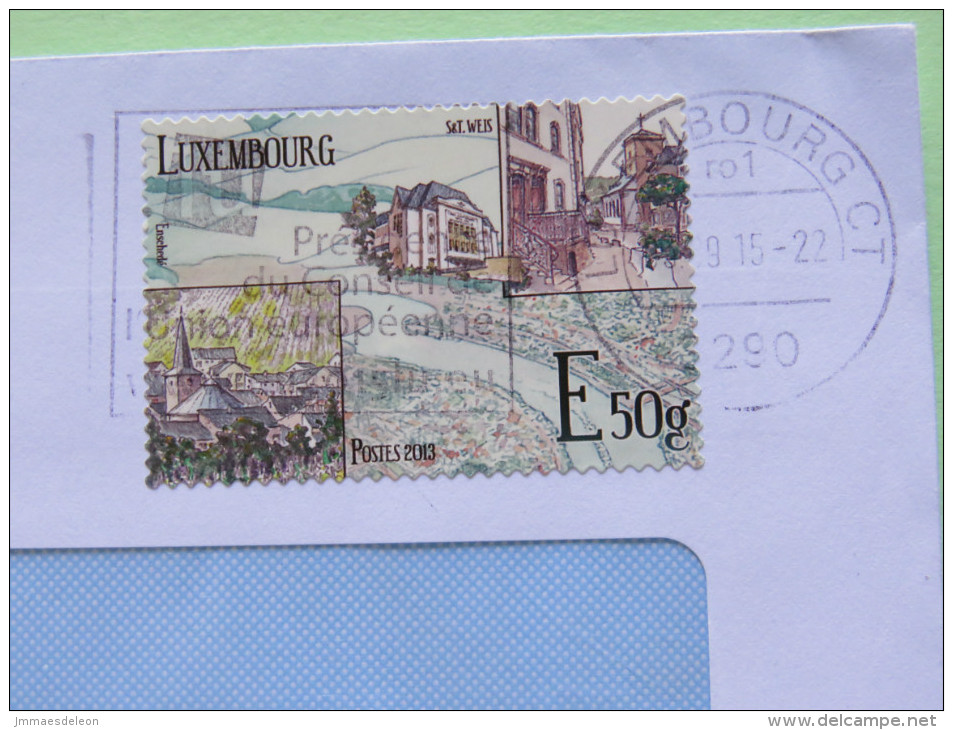 Luxembourg 2015 Cover To Belgium - Town Houses Church - Cartas & Documentos