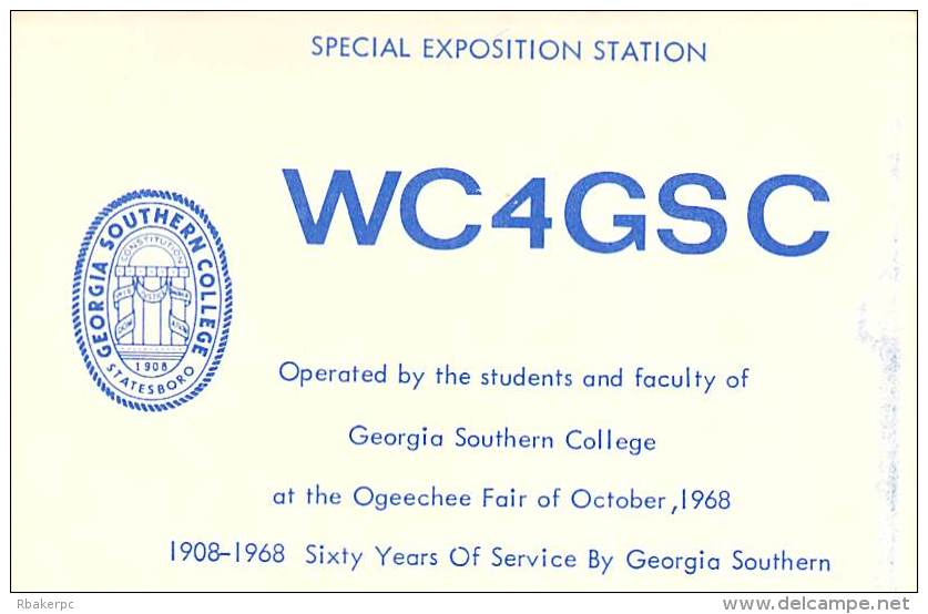 Amateur Radio QSL - WC4GSC Georgia Southern College Special Expo Station 1968 - Radio Amateur