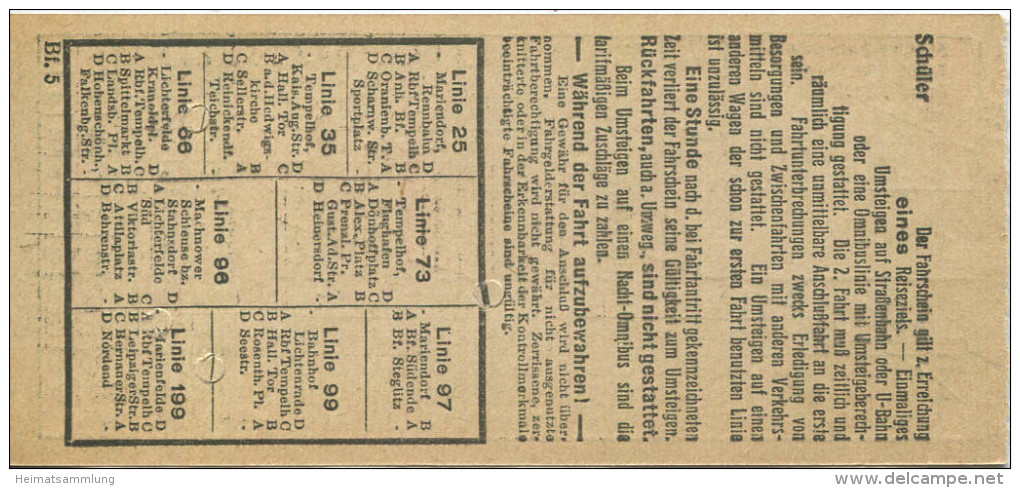 BVG Berlin Köthener Str. 17 - Schüler-Fahrschein 1930 - Europe