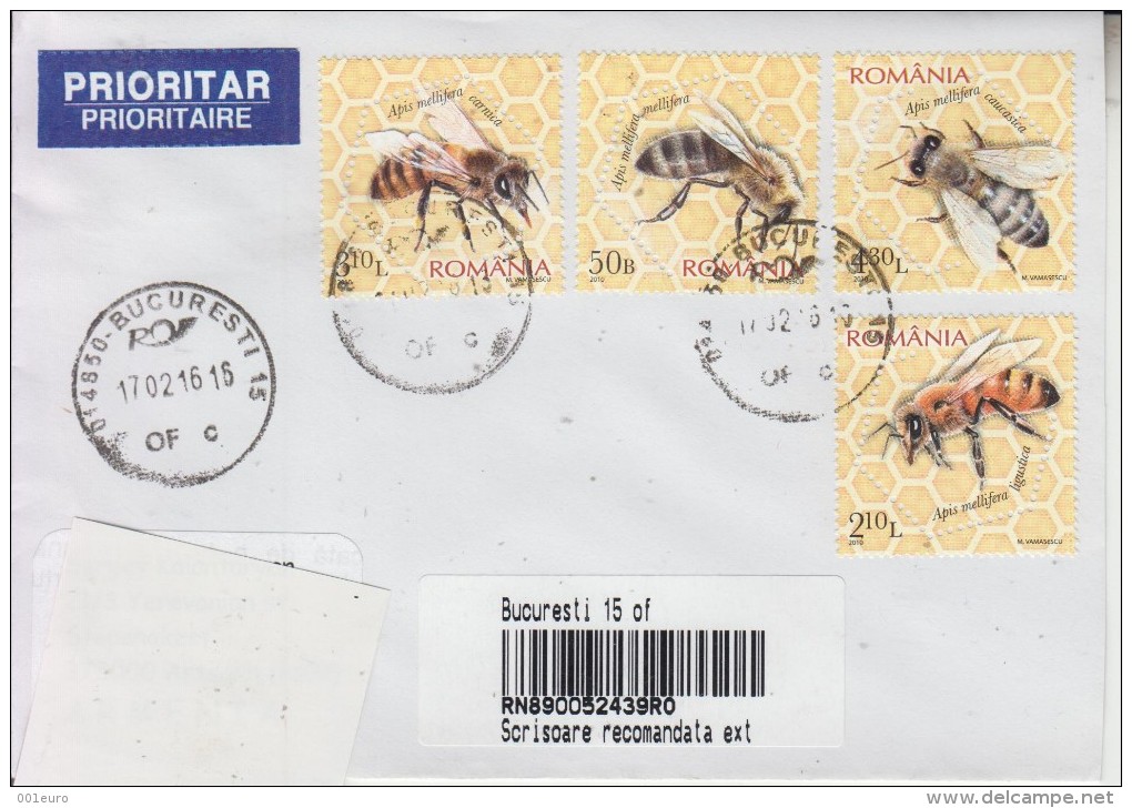 ROMANIA : HONEYBEES Imperforated Set On Cover Circulated To ARMENIA - Envoi Enregistre! Registered Shipping! - Gebraucht