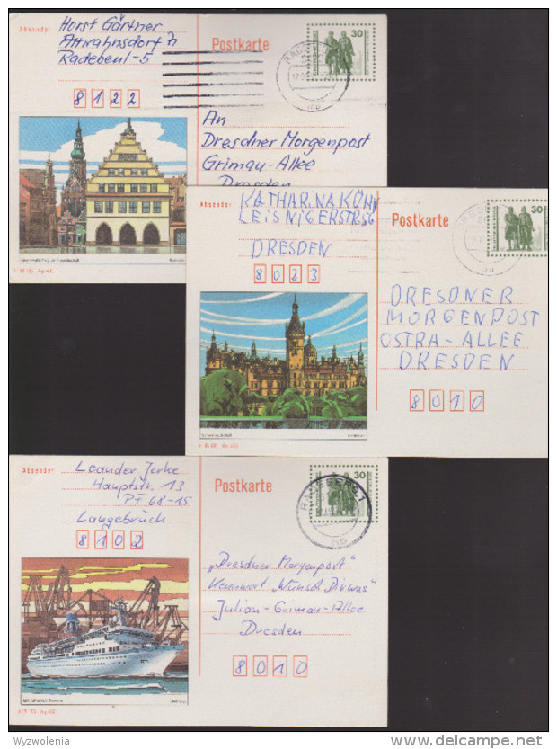 D 1178) DDR Bildpostkarten GS Mi# P 109 / 01,02,03 O: Greifswald, MS Arkona, Schwerin - Postcards - Mint