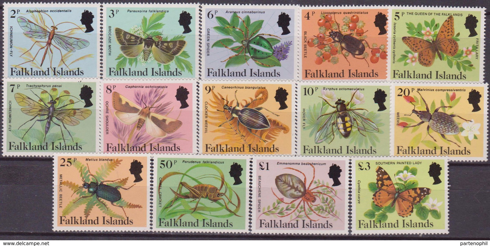 FALKLAND  INSETTI FARFALLE INSECTS BUTTERFLIES 404/417 MNH - Farfalle