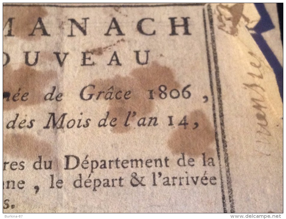 Almanach Nouveau, Calendrier , 1806, Format  10X12 , LIMOGES  Et Hte Vienne - Kleinformat : ...-1900