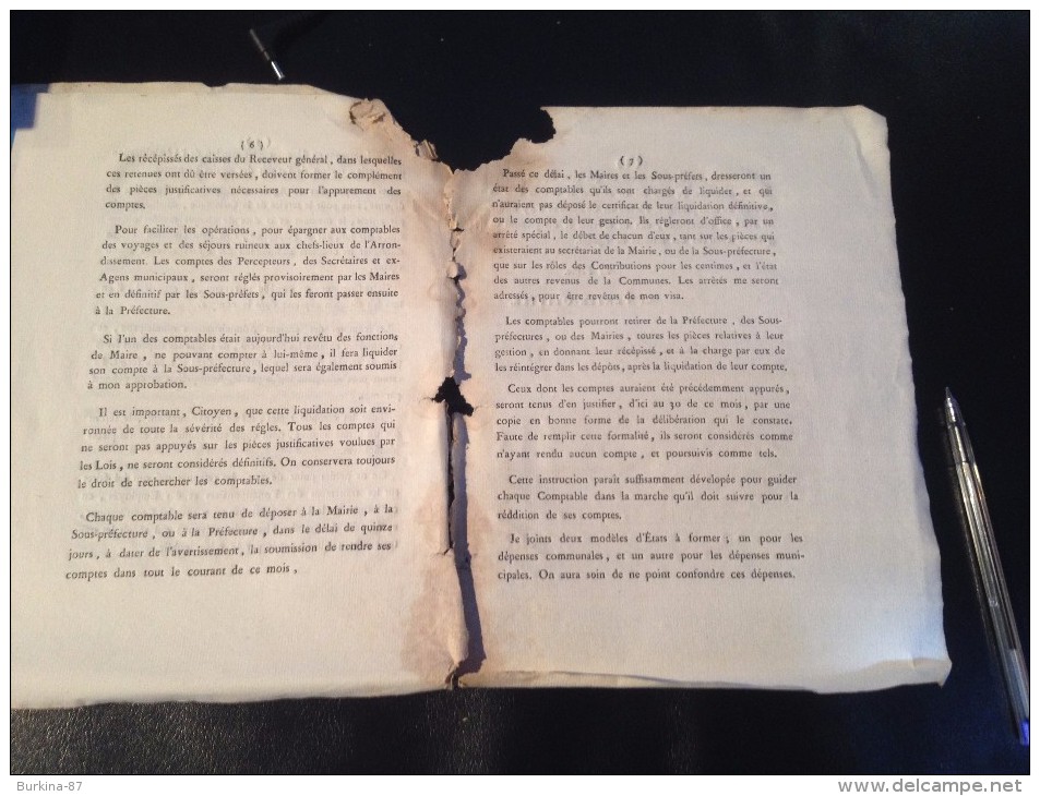 INSTRUCTION POUR LA COMPTABILITÉ DES COMMUNES ,LIMOGES LE PRÉFET, 8 FLORÉAL AN 11 DE LA REPUBLIQUE