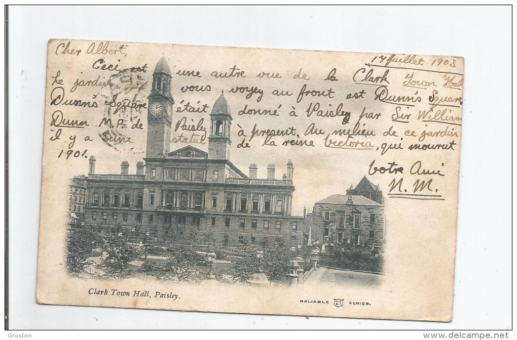 PAISLEY CLARK TOWN HALL 1903 - Renfrewshire