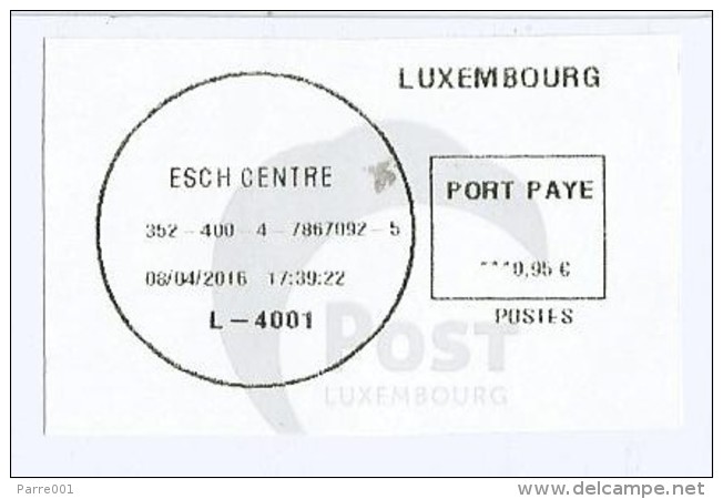 Luxembourg Luxemburg 2016 Esch Centre Meter Franking Escher Group "Riposte" (digital) EMA Cover - Frankeermachines (EMA)