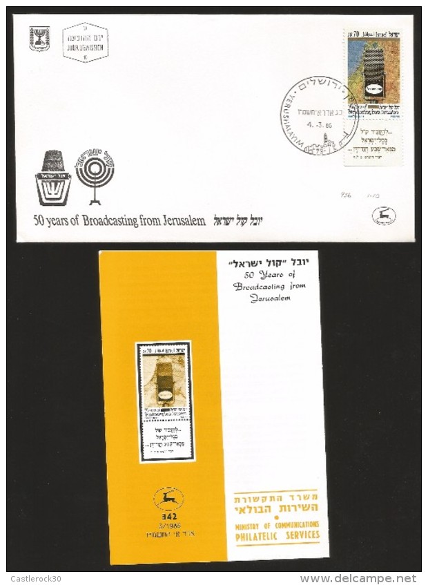 E)1986 ISRAEL, BROADCASTING FROM JERUSALEM, 50TH ANNIV. MAP AND MICROPHONE, SC 936 A392, FDC AND FDB - Collections, Lots & Séries