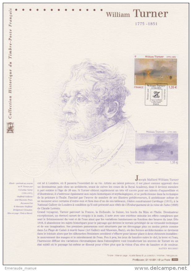 2010 - DOCUMENT PHILATELIQUE OFFICIEL 1er Jour - WILLIAM TURNER 1775-1851 - 2010-2019