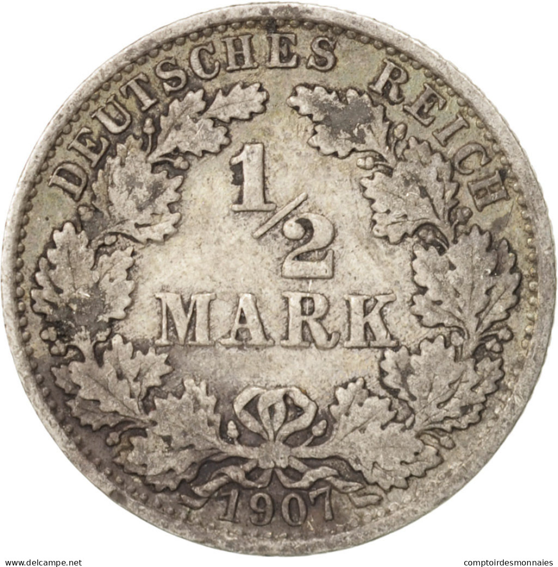 Monnaie, GERMANY - EMPIRE, 1/2 Mark, 1907, Berlin, TTB, Argent, KM:17 - 1/2 Mark