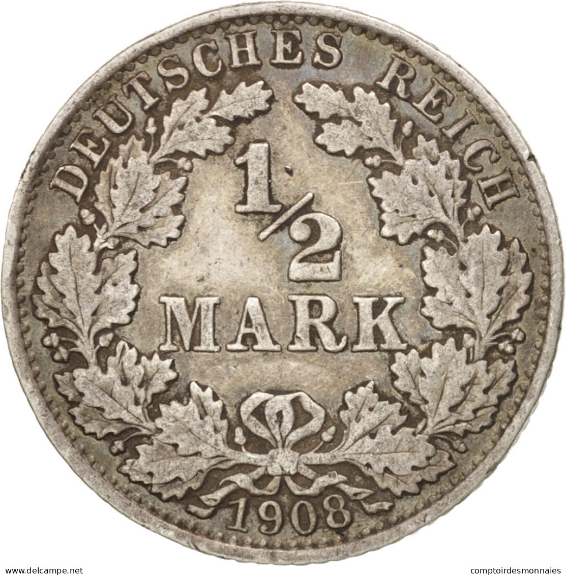 Monnaie, GERMANY - EMPIRE, 1/2 Mark, 1908, Berlin, TTB, Argent, KM:17 - 1/2 Mark
