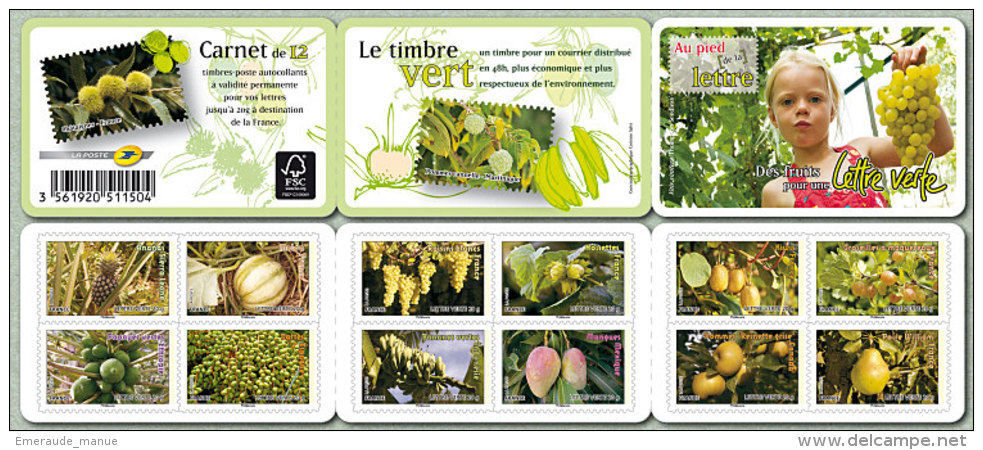 2012 - CARNET AUTOADHESIF - Florre - Fruits De France Et Du Monde - N° YT : 686 à 697 - Commemoratives