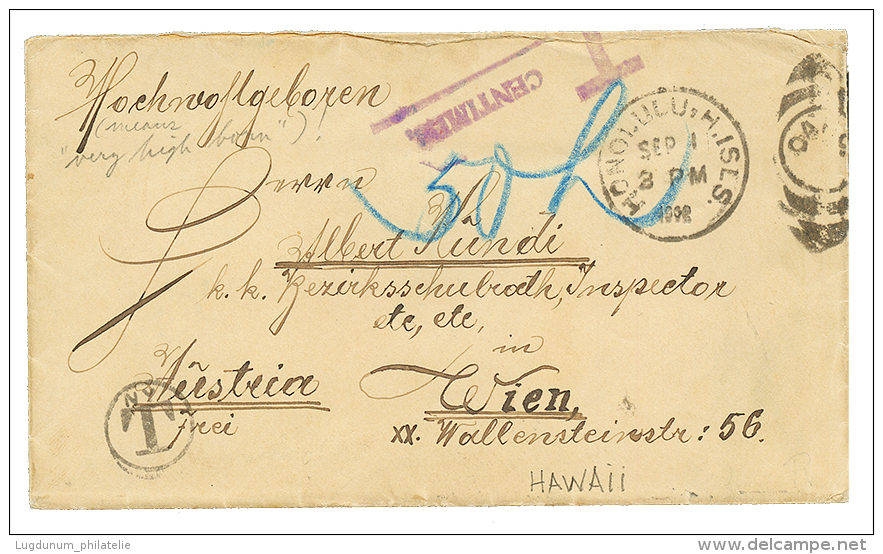 HAWAI : 1902 HONOLULU + Tax Marking On Envelope To WIEN (AUSTRIA) Taxed On Arrival With AUSTRIA POSTAGE DUE 10H Strip Of - Other & Unclassified