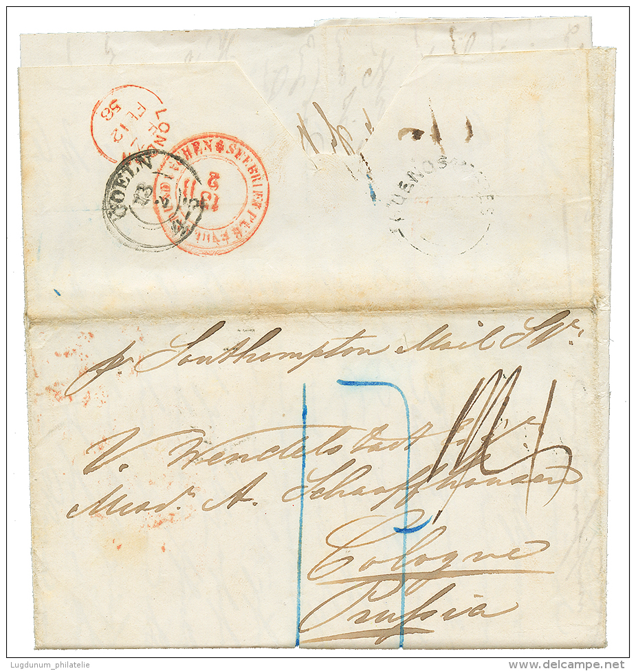 1858 SEEBRIEF PER ENGLAND UND AACHEN In Red On Reverse Of Entire Letter(7 Pages) From MONTEVIDEO To GERMANY. Vf. - Uruguay