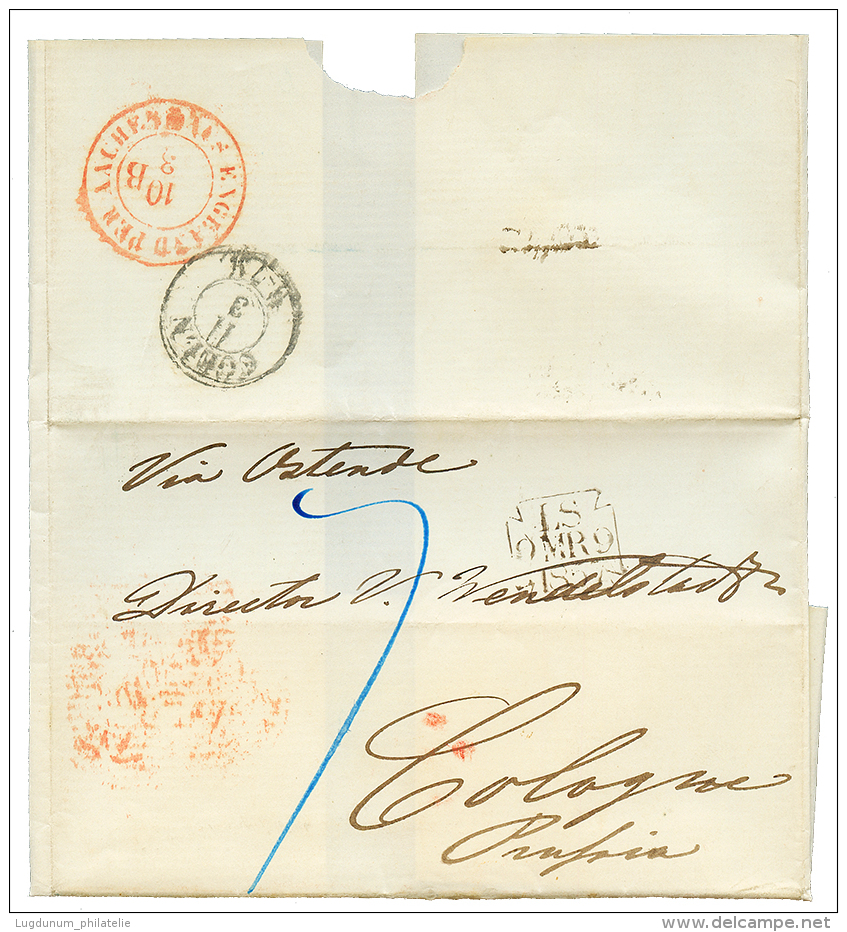 MEHLEM : 1857 Entire Letter Datelined From MEHLEM To GERMANY. Verso, ENGLAND PER AACHEN. Vvf. - Uruguay